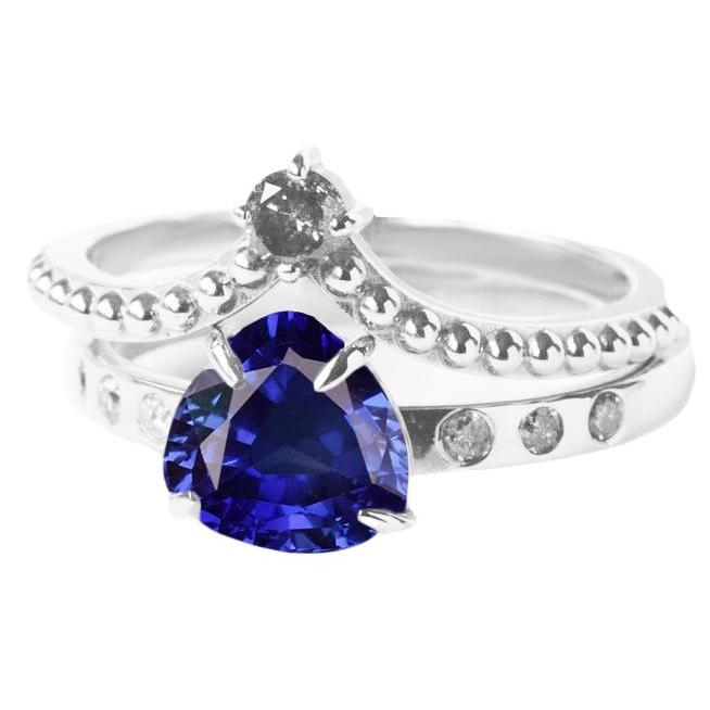 Diamant-Ehering-Set Trillion natürlicher blauer Saphir 2 Karat - harrychadent.de