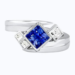 Aus der Erde Abgebauter Natürlicher Diamant Fancy Ring 2 Karat Lünette Prinzessin Blauer Saphir Split Shank