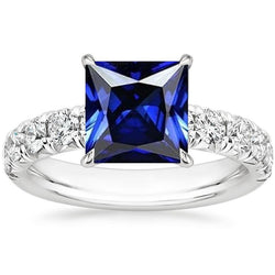 Aus der Erde Abgebauter Natürlicher Diamant-Goldring-Zinken-Set srilankischer Saphir mit Akzenten 6 Karat