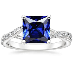 Diamant-Goldschmuck Prinzessin Blauer Saphir-Ring mit Akzenten 6 Karat