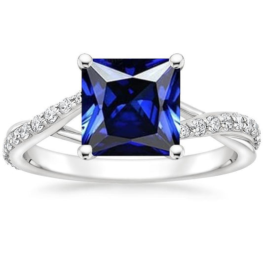 Diamant-Goldschmuck Prinzessin Blauer Saphir-Ring mit Akzenten 6 Karat - harrychadent.de
