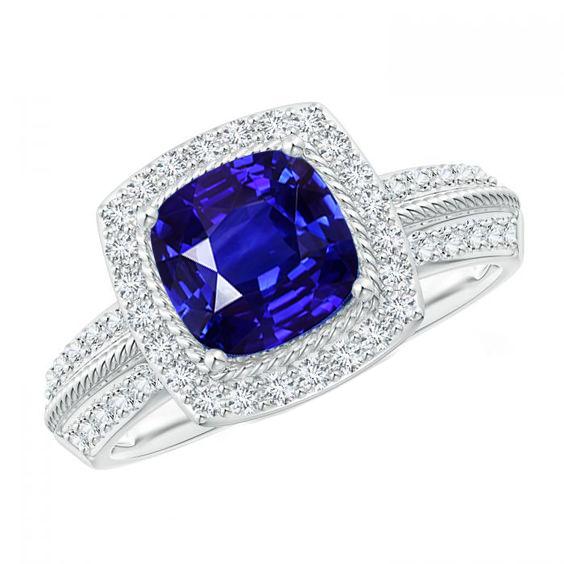Diamant Goldschmuck Vintage Style Blauer Saphir Ring 3,25 Karat - harrychadent.de