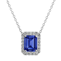Aus der Erde Abgebauter Natürlicher Diamant-Halo-Anhänger Smaragd-Sri-Lanka-Saphir-Halskette 4 Karat