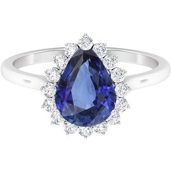 Aus der Erde Abgebauter Natürlicher Diamant Halo Anniversary Birnenförmiger blauer Saphirring 4,50 Karat