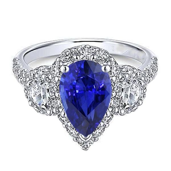 Diamant Halo Birne Ceylon Saphir Ring 3 Steine Stil 4,50 Karat - harrychadent.de