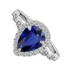 Aus der Erde Abgebauter Natürlicher Diamant Halo Birnenschliff srilankischer Saphirring 4 Karat