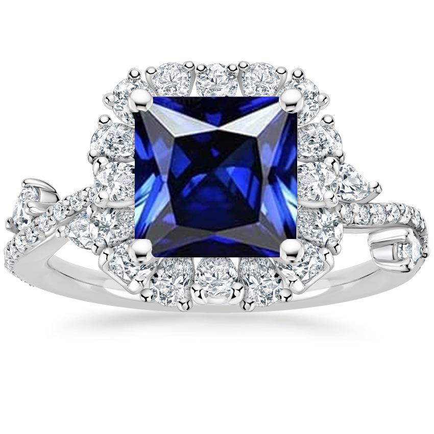 Diamant Halo Blue Saphir Ring Princess Cut mit Akzenten 7,50 Karat - harrychadent.de