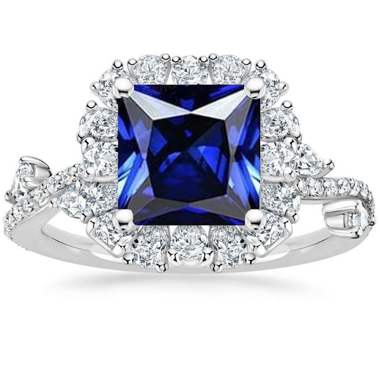 Diamant Halo Blue Saphir Ring Princess Cut mit Akzenten 7,50 Karat - harrychadent.de