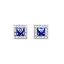 Diamant Halo Ceylon Blue Sapphire 4.60 Ct Ohrstecker Weißgold 14K