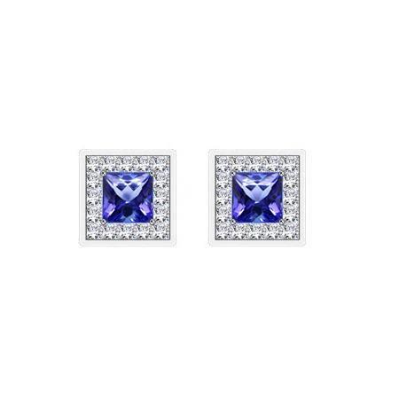 Aus der Erde Abgebauter Natürlicher Diamant Halo Ceylon Blue Sapphire 4.60 Ct Ohrstecker Weißgold 14K