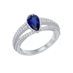 Aus der Erde Abgebauter Natürlicher Diamant Halo Ehering Birne Natürlicher blauer Saphir 2.50 Karat
