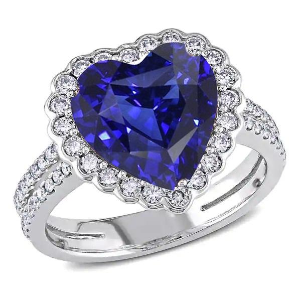 Diamant Halo Heart Ceylon Saphir Ring Doppelschaft 5 Karat - harrychadent.de