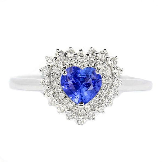 Diamant Halo Heart Natürlicher blauer Saphirring 3 Karat Sternstil - harrychadent.de