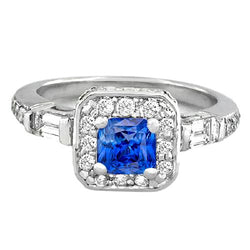 Diamant Halo Kissen Blauer Saphir Ring 2 Karat Damenschmuck