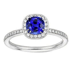 Diamant Halo Kissen Blauer Saphir Ring 3 Karat Weißgold 14K