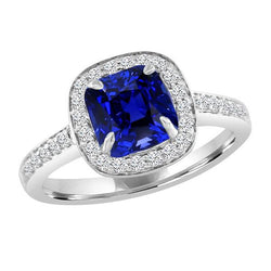 Aus der Erde Abgebauter Natürlicher Diamant Halo Kissen Ceylon Saphir Ring Pave Set 3,50 Karat Gold