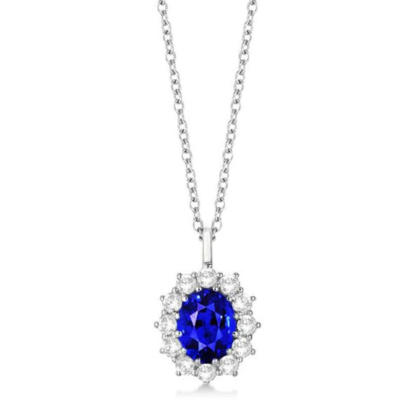 Diamant-Halo-Oval-Ceylon-Saphir-Anhänger Blumenstil 2 Karat