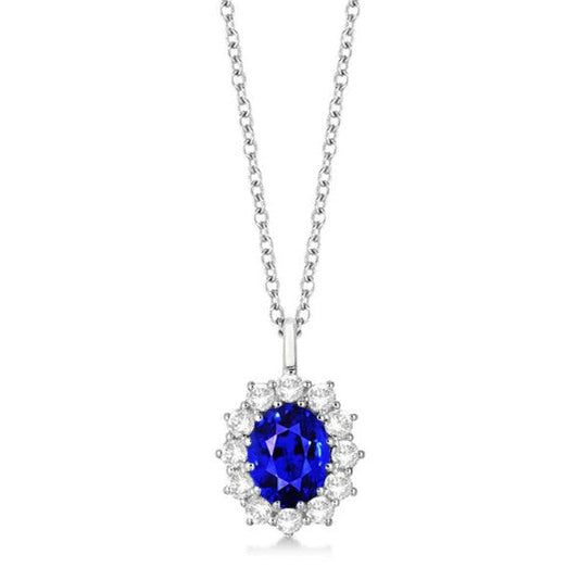 Diamant-Halo-Oval-Ceylon-Saphir-Anhänger Blumenstil 2 Karat