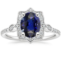 Aus der Erde Abgebauter Natürlicher Diamant Halo Oval Ceylon Saphir Ring 4 Karat Schmuck Gold