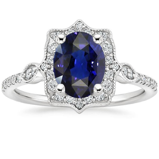 Diamant Halo Oval Ceylon Saphir Ring 4 Karat Schmuck Gold - harrychadent.de