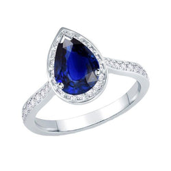 Diamant Halo Ring Birne Ceylon Saphir Akzent Goldschmuck 4 Karat