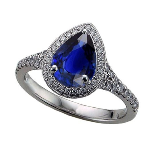 Diamant Halo Ring Birnenschliff Blauer Saphir Antiker Stil 3.50 Karat - harrychadent.de