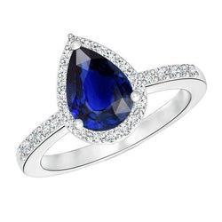 Diamant Halo Ring Birnenschliff Sri Lanka Saphir 3,75 Karat
