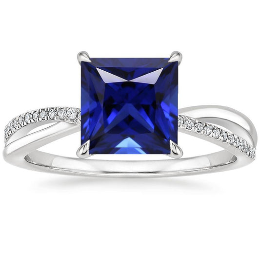 Diamant Halo Ring Ceylon Saphir 5.50 Karat Prinzessin mit Akzenten - harrychadent.de