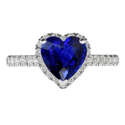 Aus der Erde Abgebauter Natürlicher Diamant Halo Ring Herz Blauer Saphir 3,50 Karat Weißgold Schmuck