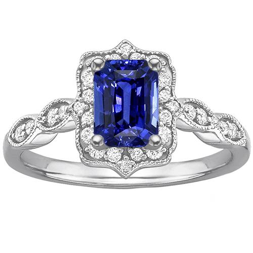 Diamant Halo Ring Strahlender srilankischer Saphir 4 Karat Weißgold 14K - harrychadent.de