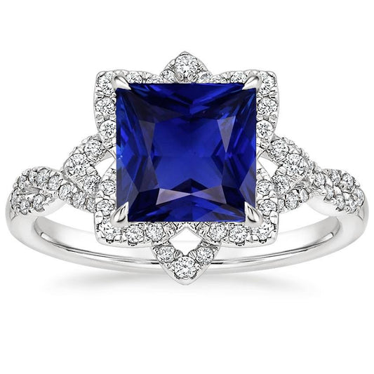 Diamant Halo Ring Star Style Princess Blue Saphir 6,50 Karat Gold - harrychadent.de