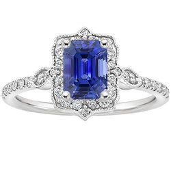 Aus der Erde Abgebauter Natürlicher Diamant Halo Ring Vintage Style Smaragdblauer Saphir 4 Karat