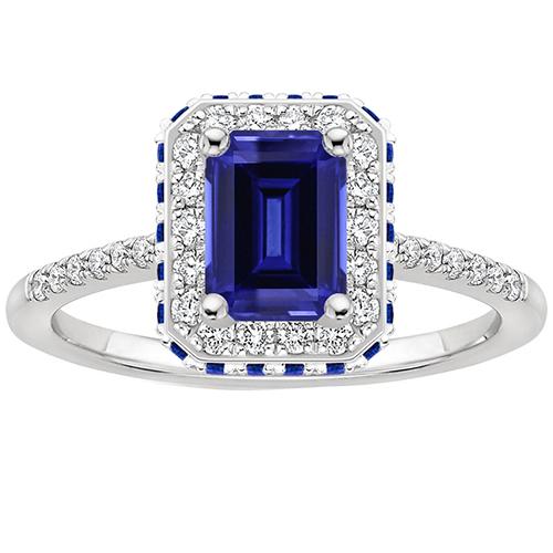 Diamant-Halo-Ring mit blauen Saphiren an der Seite Smaragd 4,25 Karat - harrychadent.de