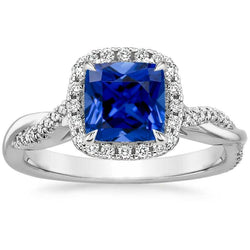 Diamant Halo Ringkissen Blauer Saphir Pave Set Akzent 3,25 Karat