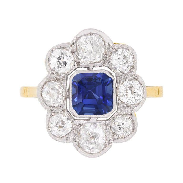 Diamant Halo Saphir Ring Lünette Set Asscher Cut Flower Style 4 Karat - harrychadent.de