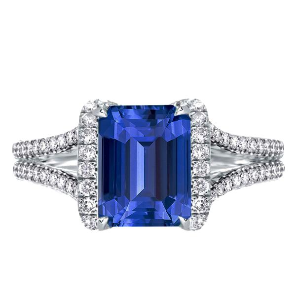 Diamant Halo Smaragd Ceylon Saphir Ring Doppelschaft 4,50 Karat - harrychadent.de