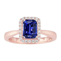 Aus der Erde Abgebauter Natürlicher Diamant Halo Smaragd Ceylon Saphir Ring Konischer Schaft 3 Karat Gold