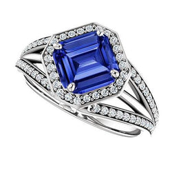 Aus der Erde Abgebauter Natürlicher Diamant Halo Smaragd Saphir Verlobungsring Split Shank 4,50 Karat
