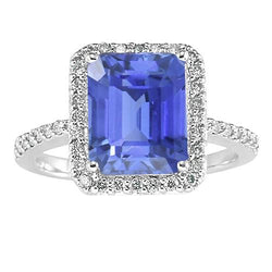 Aus der Erde Abgebauter Natürlicher Diamant Halo Smaragd Sri Lanka Saphir Ring 4,50 Karat Gold
