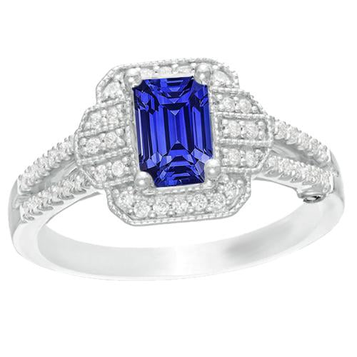 Diamant Halo Smaragdblauer Saphir Ring Vintage Style 4 Karat Gold - harrychadent.de