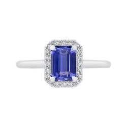 Aus der Erde Abgebauter Natürlicher Diamant Halo Smaragdblauer Saphirring 3 Karat Weißgold 14K