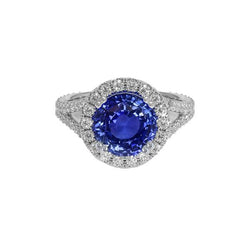 Diamant Halo Verlobungsring Blauer Saphir 10 Karat