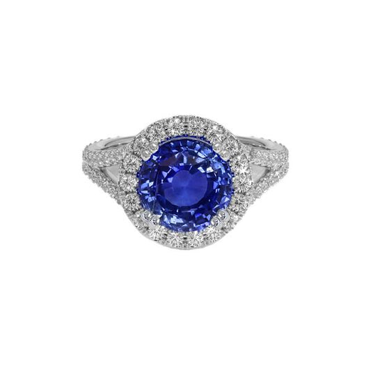 Diamant Halo Verlobungsring Blauer Saphir 10 Karat - harrychadent.de