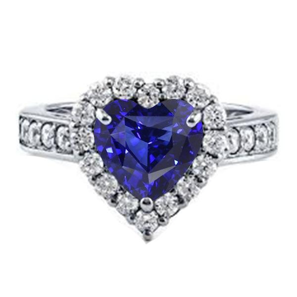 Diamant Halo Verlobungsring Herzschliff Blauer Saphir 4 Karat - harrychadent.de