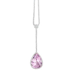 Aus der Erde Abgebauter Natürlicher Diamant Halskette 16 Kt Pink Pear Cut Kunzit Anhänger Goldschmuck