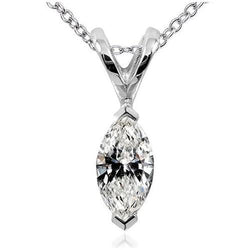 Aus der Erde Abgebauter Natürlicher Diamant-Halsketten-Anhänger im Marquise-Schliff 1 Karat Weißgold 14K