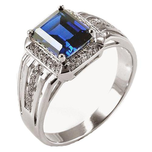 Diamant Herrenring Smaragdschliff blauer Saphir mit Akzenten 3,50 Karat - harrychadent.de