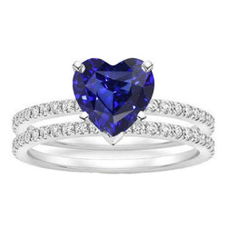 Aus der Erde Abgebauter Natürlicher Diamant Herz Blauer Saphir Ehering Set 3,50 Karat Schmuck