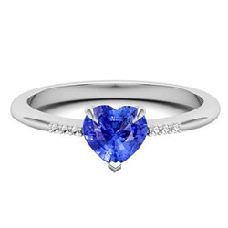 Aus der Erde Abgebauter Natürlicher Diamant Herz Hellblauer Saphir Ring Krappenset 1,25 Karat Gold
