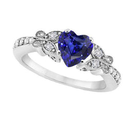 Aus der Erde Abgebauter Natürlicher Diamant-Herzförmiger blauer Saphirring 2,50 Karat im Schmetterlingsstil